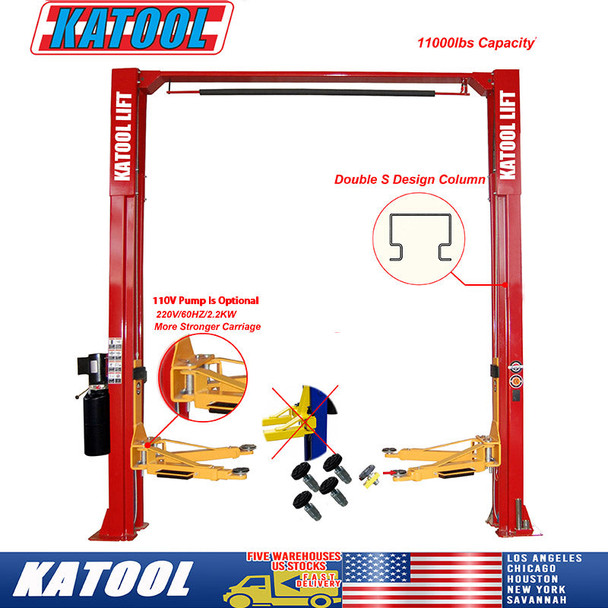 Katool KT-M110, 2 Post Clear-floor Vehicle Lift 11,000lbs