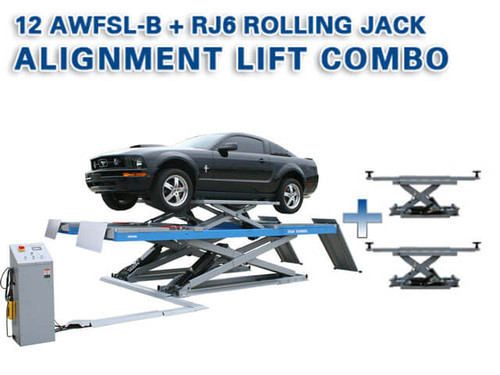 Atlas® Alignment Lift Combo - 12AWFSL-N Commercial Alignment Scissor Lift and (2) RJ-6 Rolling Jacks
