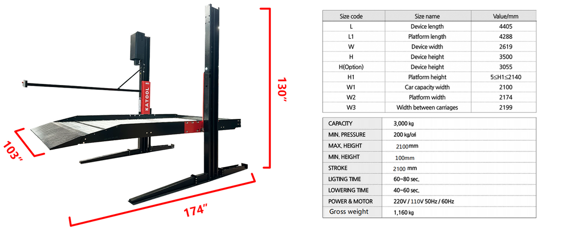 Katool KT-P2700 2 post floor plate parking lift -2 column parking lift car parking lift 6600 LBS pick up